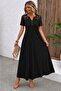 Women's Short Sleeve Lace Button Detailed Long Waffle Dress - 2