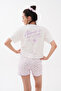 Crew Neck Oversize Cotton T-Shirt Checkered Heart Pattern Shorts Summer Women's Pajama Set - 6