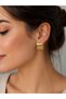 Hei Gold Yellow Line Detailed Square Large Stylish Daily Women's Earrings - 2
