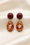 Burgundy Gold Leaf and Detailed Oval Resin Dangle Earrings