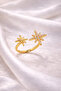Women's Star Figured Zircon Stone Adjustable Gold Color Minimal Ring - 4