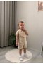 Cream Baby Boy Short Sleeve Short Leg Salopet Set with Gingham Shirt and Bow Tie Special Occasion Combination - 2
