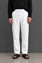 Men's White Premium Linen Textured Lace-Up Elastic Waist Comfortable Fit Casual Trousers