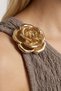 Premium - Tide Collection |   Mink One-Shoulder Women's Crop Blouse with Floral Accessories and Wrinkled Texture - 4
