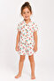 Girl's Cherry Patterned Shirt Collar Buttoned Shorts Summer Pajama Set 95% Cotton Combed Cotton