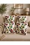 Beige Background with Burgundy Floral and Leaf Pattern Digital Printed Set of 4 Throw Pillow Covers - 2