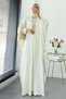 Premium Stone Embroidered Sand Satin Abaya Set - Ecru