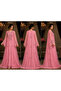 Trendyol Modest Floral Embroidered Cape Sleeve Evening Gown - Dusty Pink & Black - 2
