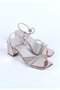 Women's Stone Detailed Blunt Toe Thick Heeled Sandals Evening Dress Shoes Rose - 2