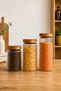 Acacia Lid Striped Glass Jar Set 3 Pieces (1X1000 ml + 1X1500 ml + 1X2000 ml) Legumes and Food Storage Jar
