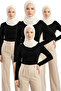 Aymira Moda 4-Piece Basic Viscose Body Set – Long Sleeve Lycra 4-Piece Black Women's Blouse Pack