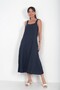 Women's Italian Sleeveless Square Neck Pocketed Midi Linen Dress - 2