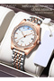 Women's Quartz Watch with Stainless Steel Strap Round Dial Rhinestone Decoration Waterproof Elegant Analog Wristwatch Gift for Women - 2