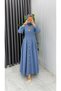 Women's Blue Hijab Stylish Elegant Dabıl Crepe Fabric Asel Model Dress