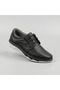 Men's Black Leather Casual Comfort Shoes with Stitching Detail and Light Sole - 3