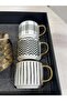6-Piece Patterned Coffee Cup Set with Gold Decoration - 4