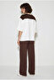 Brown White Shawl Detail Basic T-Shirt Elastic Waist Loose Pants Bottom-Top Modal Set 4116 60286084 - 6