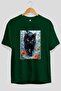 For the Love of Cats 60 Front Cat Printed Green Oversize T-Shirt 100% Cotton Unisex Cat Lover Premium Design