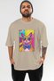 For the Sake of Cats 123 Front Cat Printed Beige Oversize T-Shirt 100% Cotton Unisex Cat Lover Premium Design - 2