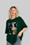 For the Sake of Cats 53 Front Cat Printed Green Oversize T-Shirt 100% Cotton Unisex Cat Lover Premium Design - 4