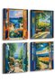 Set of 4 Framed Vibrant Open Window Landscape Wall Art, 8x10 Inches Nature Scene Canvas Prints,