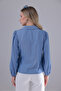 Women's Blue Double-Breasted Side-Tie Satin Blouse Shirt - 4