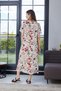 Women's Cream Floor Red Floral Patterned V-Neck Loose Long Dress - 6