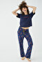 Text Printed Ornamental Corded Baby Overlock Viscose Pajama Set