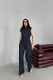 Navy Blue Shirt Collar Buttoned Belted Denim Jumpsuit