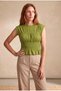 Women's Green Jacquard 100% Cotton Crew Neck Sleeveless Gipeli Waist Ruffle Detailed Blouse Mara - 2