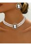 Double-Layer Retro Rhinestone Faux Pearl Choker with Earrings Set