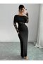 Black Lace Insert Ruched Bodycon Maxi Dress with Cape Overlay - 4