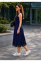 Women's Strappy Round Neck Midi Dress with Ruffled Hem - 2