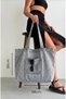 Women's Large Size Denim Jeans Beach and Shoulder Bag with Front Pocket Detail - 2