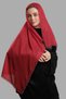Red Wedding Prayer Hijab Scarf with Cut Fiber Beads and Lacing 202213_31 - 2