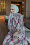 Mink Half Buttoned Sleeves Elastic Patterned Viscose Dress - 4