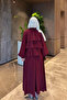 Burgundy Collar Tie-Down Layered Skirt Suit - 5