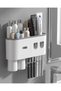 Automatic Toothpaste Dispenser Double Chamber 6 Brush Holder Wall Mount Organizer