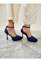 Cobalt Blue Satin Look Ankle Strap Women's Stiletto Heeled Shoes