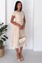 Women's Embroidered Belted Midi Dress Short Sleeve Casual Stylish Dress - 3