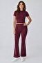 Women's Spanish Flare Leggings Set Short Sleeve Crop Blouse Stretchy 2 Piece Set - 4