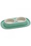 Soft Touch Double Bowl for Pets – Green Non-Slip Dual Feeding Station with Removable 2 x 460ml Bowls