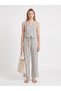 Ecru Anthracite Striped V-Neck Buttoned Vest and Wide-Leg Trousers Two-Piece Set |   Sleeveless Regular Fit Knitted Set |   Stylish Casual Office Daily Women Blouse Pants Set