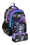 Girl's Three-Compartment Primary School Bag and Pen Holder Set - Black Purple Teddy Bear Printed