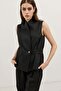 Black Linen Blend Double-Breasted Women's Vest