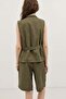 Khaki Linen Blend Double-Breasted Women's Vest - 4
