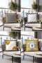Pöti Square Black and Yellow Patterned 4-Piece Throw Pillow Cover Set - 4