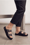 Women's Black Leather Comfortable Fit Rope Detailed Slippers - 3
