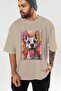 For Dog Lovers 45 Front Dog Printed Beige Oversize T-Shirt 100% Cotton Unisex Dog Lover Premium Design - 6