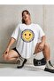 Women / Girls Happy Printed White Oversize T-Shirt Casual Boyfirend - 4